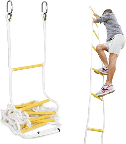 Miniatura 11 de Escalera de escape contra incendios de 2 pisos de 16 pies, resistente a las llamas, de seguridad, con cuerda - Rápida de desplegar y fácil de usar