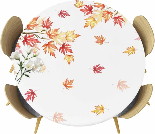Mantel redondo impermeable con hojas de otoño, tela lavable, mantel elástico a prueba de aceite, para fiestas de picnic en interiores y exteriores,
