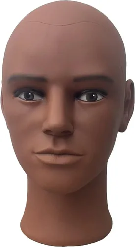 Miniatura 8 de Cabeza de maniquí calvo masculina para hacer pelucas, sombrero y gafas, cabeza de cosmetología profesional, color beige, sin maquillaje
