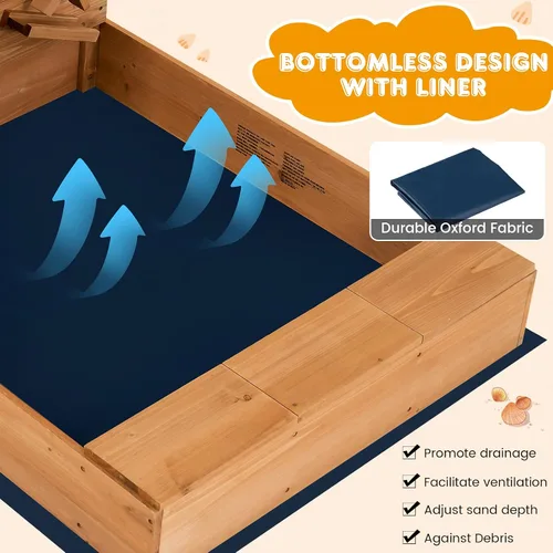 Miniatura 4 de HONEY JOY Caja de arena con pared de arena de 30 pulgadas, pozo de arena sin fondo de cedro con embudo, canaletas, caja de almacenamiento, forro