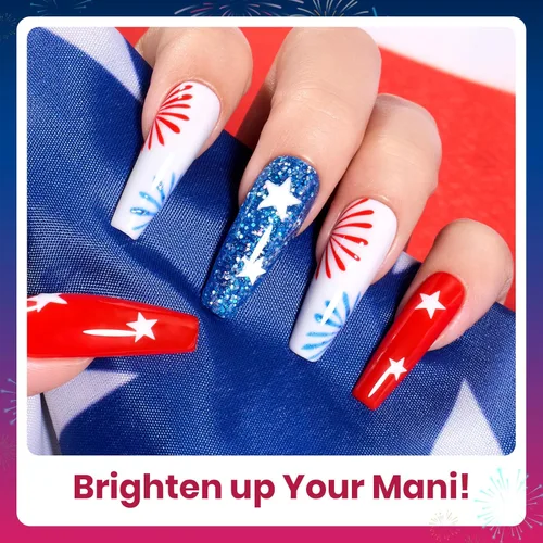 Miniatura 5 de Beetles - Juego de esmaltes de uñas de gel para el 4 de julio, 6 colores rojo, blanco, azul marino, con esmalte de gel de purpurina plateada, se