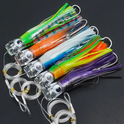Miniatura 7 de Señuelos de arrastre de agua salada, señuelos de pesca de 6/9 pulgadas en alta mar para atún Marlin Mahi Wahoo Cebo de pesca en mar profundo, Mezcla