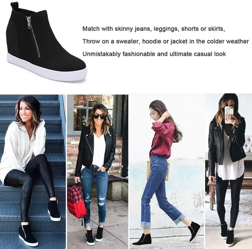 Miniatura 3 de Athlefit Zapatillas de Cuña para Mujer con Tacón Oculto Plataforma Botines de Cuña Zapatillas con Cuña Oculta