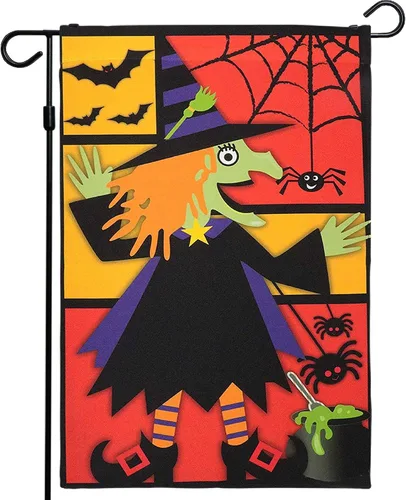 Miniatura 11 de G128 - Bandera de jardín de Halloween, cita de truco o trato con bonito búho, decoraciones de jardín y patio, bandera rústica de temporada para 12 x