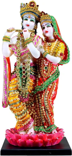 Miniatura 3 de eSplanade Radha Krishna Kishan de pie en una escultura de ídolo de Lotus Murti, resina, 16 pulgadas