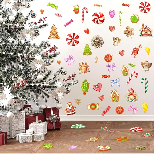 Miniatura 4 de Adornos de Navidad, calcomanías de pared para despegar y pegar, calcomanías de pared extraíbles de bastón de caramelo, calcomanías de piso de menta