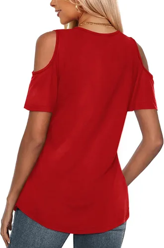 Miniatura 2 de Amoretu Camisas de manga corta para mujer, con hombros descubiertos, cuello en V, túnica
