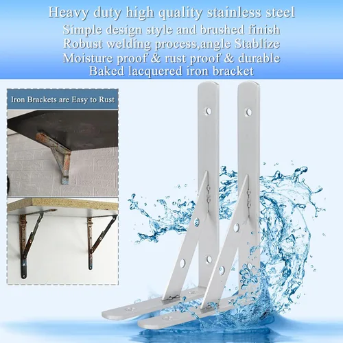 Miniatura 3 de Soportes sólidos para estantes de 8 pulgadas, soportes en L resistentes, soporte de ángulo de acero inoxidable, carga máxima de 440 libras, paquete