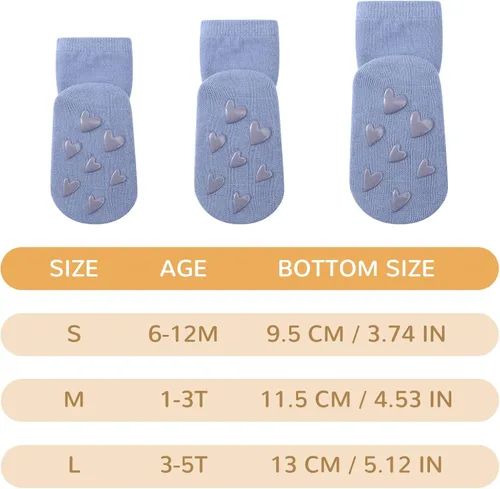 Miniatura 4 de BOOPH Calcetines antideslizantes para niños pequeños, 5 pares