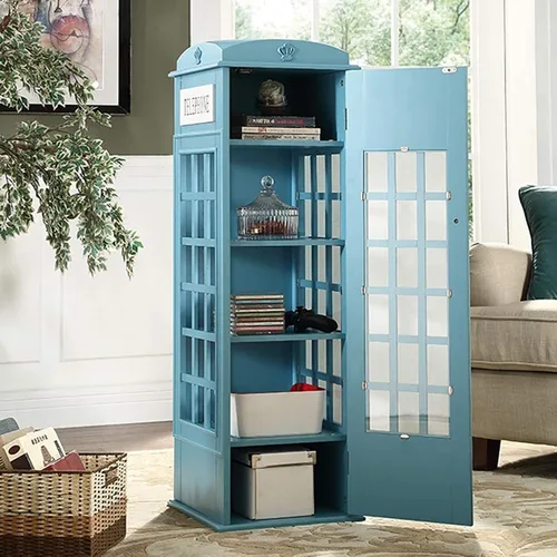 Miniatura 4 de Estantería de madera de 5 niveles con forma de cabina telefónica, bonita estantería de pie para niños y adultos, estante de almacenamiento de madera