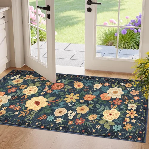 Miniatura 187 de DUKINO Alfombra de área de 6 x 9 pies, alfombra floral para sala de estar, ligera, antideslizante, lavable, alfombra de interior de pelo bajo