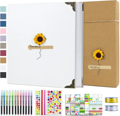 Miniatura 15 de Vienrose Kit de álbum de fotos de bricolaje con bolígrafos, cintas y calcomanías, 60 páginas, tapa dura de 8.5 x 11 pulgadas, 3 anillos, papel negro