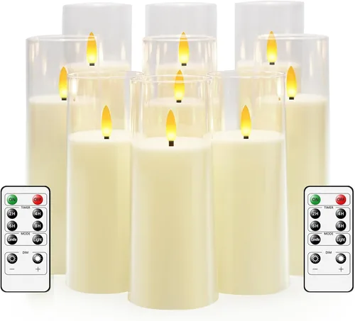 Miniatura 12 de kakoya Velas parpadeantes sin llama que funcionan con pilas con control remoto y temporizador de 2/4/6/8 horas, velas LED de acrílico, paquete de 9