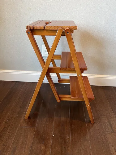 Miniatura 4 de Taburete escalonado, plegable de 4 o 3 escalones, portátil, hecho de madera maciza, tres colores disponibles (4 escalones negro)