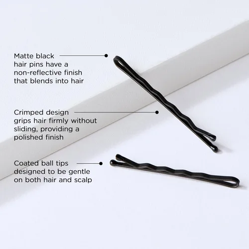Miniatura 2 de Fromm Horquillas de pelo negro mate de 2 pulgadas, prensadas antideslizantes con fuerte sujeción y puntas de bola, estilo seguro durante todo el día