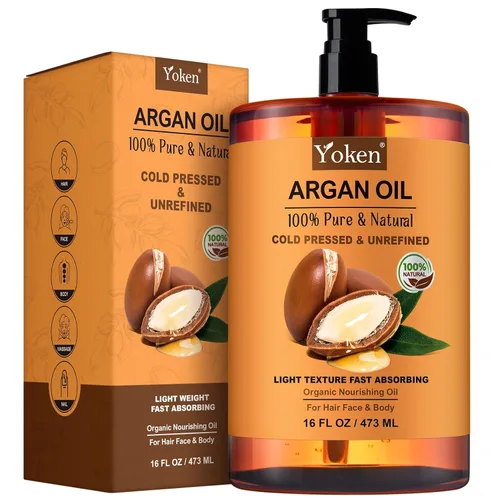 Yoken Aceite de argán para el cabello, aceite de argán puro y natural de Marruecos, aceite de argán para el cabello, cuero cabelludo, cuidado facial