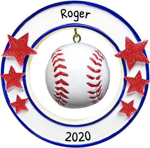 Adorno de Navidad de béisbol personalizado | Recuerdo deportivo personalizado con nombre y año | Decoración de árbol de vacaciones de béisbol hecha
