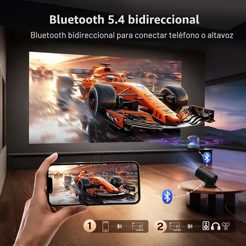 Miniatura 5 de Mini proyector con WiFi 6 y Bluetooth 5.4 Auto Vertical Keystone incorporado Android 14 OS, 1080P 4K compatible portátil 180° proyector giratorio