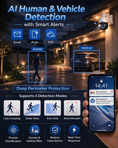 Miniatura 5 de JideTech Cámara de seguridad IP PoE PTZ IP PoE de 200X con zoom híbrido 4K 8MP para exteriores, seguimiento automático de inclinación de 360°