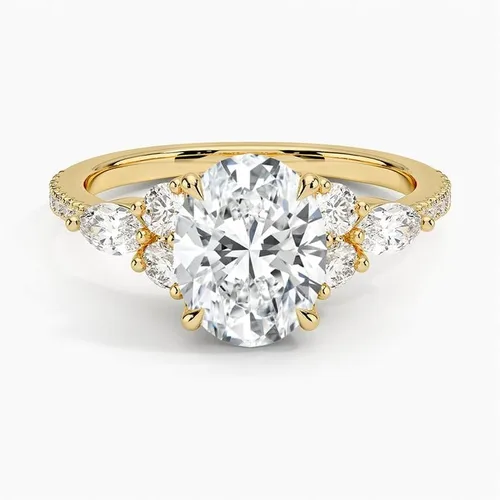 Miniatura 4 de Anillo de compromiso de diamante de cuatro puntas de corte ovalado blanco de 1.06 quilates con certificación IGI con marquesa lateral y diamantes