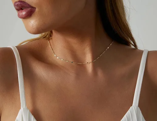 Miniatura 4 de Pancert Danity - Collar de oro para mujer, chapado en oro de 14 quilates, collar de cadena de eslabones de oro, collar de barra de puntos pequeños