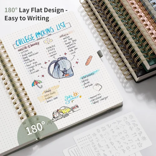 Miniatura 5 de EMSHOI Cuaderno de Espiral con Puntos para Bullet Journal - 300 Páginas, Cuero de Tapa Dura A4, Cuaderno de Cuadrícula de Puntos Gruesos de 100 GSM