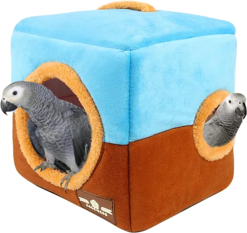 Casa nido de loro de gran tamaño – Invierno cálido pájaro acurrucarse cabaña colgante de pájaros casa jaula escondida cueva cama para pájaros Azul