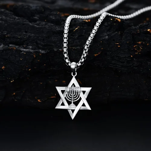 Miniatura 3 de PDTJMTG Collar judío de plata de ley con estrella de David para hombre