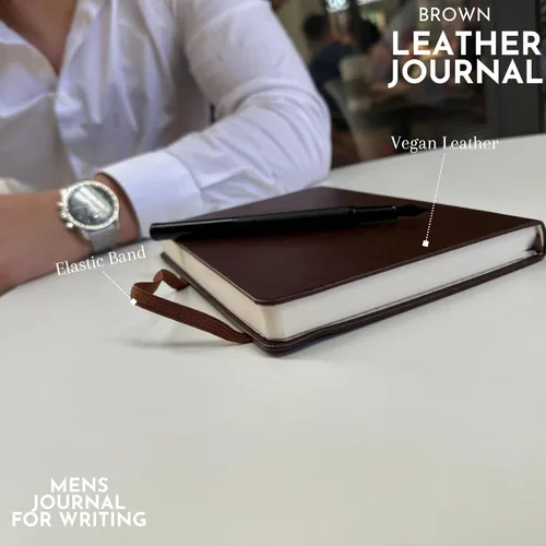 Miniatura 4 de SETTINI Cuaderno de diario para escribir, cuaderno de tapa dura de cuero vegano – Bucle para bolígrafo, bolsillos traseros y diseño plano, 120 GSM