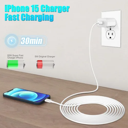 Miniatura 4 de Carga rápida para iPhone 17 y 16, paquete de 20 W, bloque de carga USB C de Apple con cable de carga USB C a C de 6 pies para iPhone 17 Pro max/17