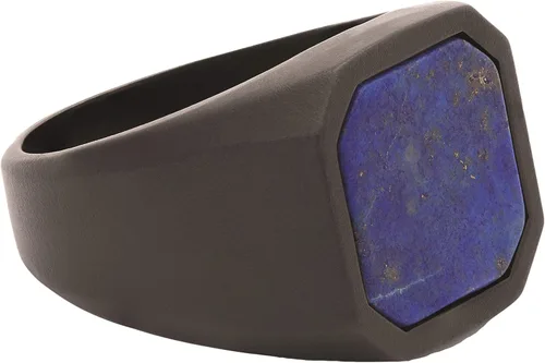 Miniatura 3 de Tateossian Anillo de cerámica negra con lapislázuli azul o piedra ónix, cuadrado
