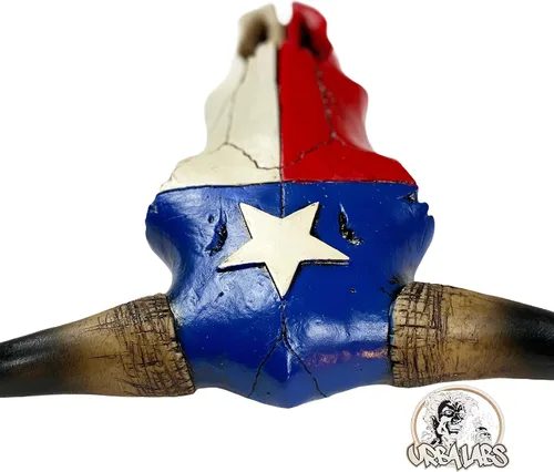Miniatura 5 de Urbalabs - Escultura de pared de cuernos de calavera de cuerno largo de Texas, animales de taxidermia sintética, decoración de pared occidental