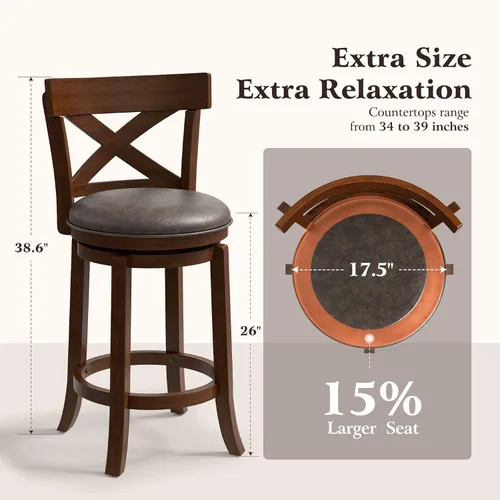Miniatura 2 de ALPHA HOME Taburetes de bar giratorios con respaldo, 26 pulgadas, juego de 2, taburetes de bar de madera, sillas de bar de 360 grados con patas