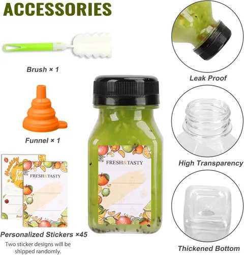 Miniatura 3 de TOMNK 45 botellas de jugo con tapas, recipientes de plástico de 4 onzas con tapas, botellas vacías reutilizables de jengibre transparente