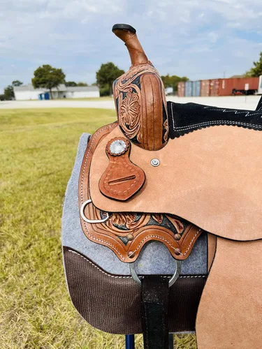 Miniatura 3 de RESISTANCE Western Kids - Sillín de caballo para montar a caballo, silla de montar a caballo para niños jóvenes, de cuero auténtico, diseño floral