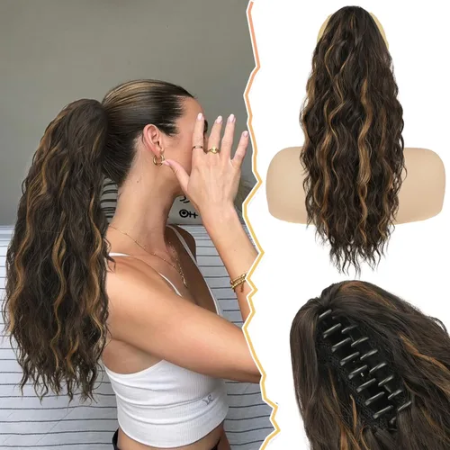 Miniatura 24 de BARSDAR Extensión de cola de caballo negra, extensiones de cabello de cola de caballo con clip de garra de 18 pulgadas para mujer, extensiones