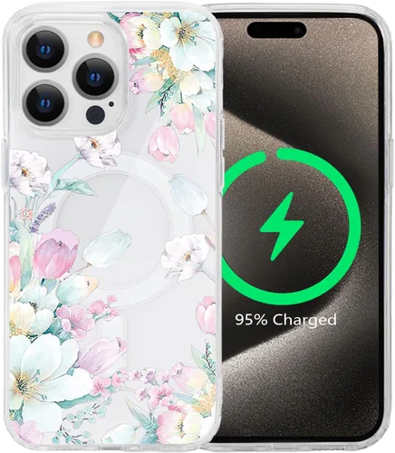 Miniatura 47 de Funda magnética de flores para iPhone 15 [compatible con MagSafe] Bonito patrón floral transparente a prueba de golpes