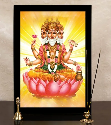 Miniatura 6 de Lord Brahma On Lotus - Marco de fotos religioso con marco, marco de pared negro, marco de fotos de elefante de Dios, decoración de pared