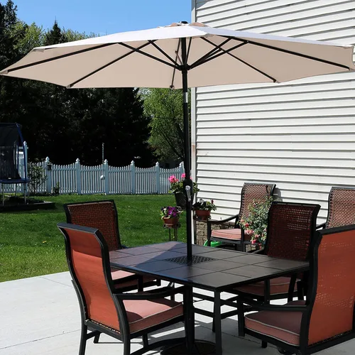 Miniatura 9 de Sunnydaze 9 pies Parasol de Patio de aluminio con inclinación y manivela, Contemporáneo, Beige