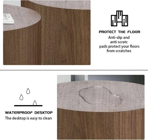 Miniatura 7 de Juego de 2 mesas auxiliares redondas, mesa auxiliar anidable y mesa auxiliar de madera con tambor circular pequeño para sala de estar, oficina, sin