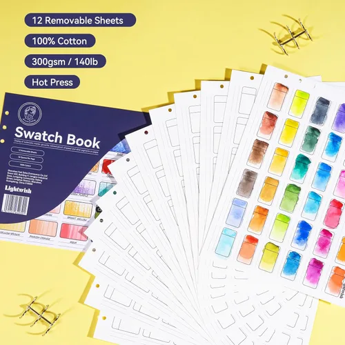 Miniatura 2 de Libro de Muestras de Acuarela LIGHTWISH, 12 Hojas Desmontables, 100% Algodón, 300 g/m²/140 lb, Sin Ácidos, Diario de Colores para Pasteles al Óleo