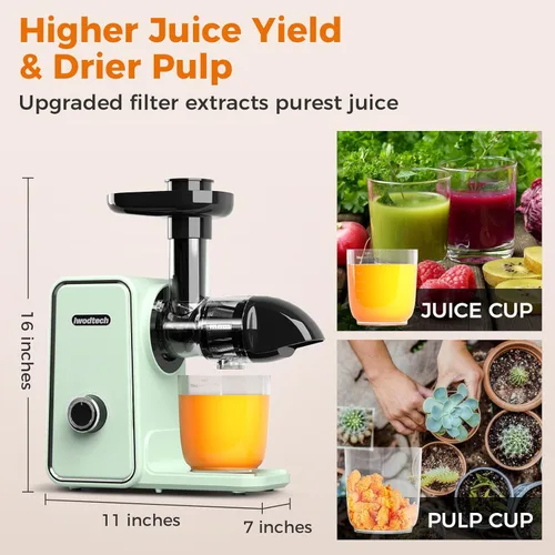 Miniatura 7 de Máquina exprimidora, exprimidor de prensa en frío con 2 modos de velocidad, exprimidor de verduras y frutas, exprimidor de apio, fácil de limpiar