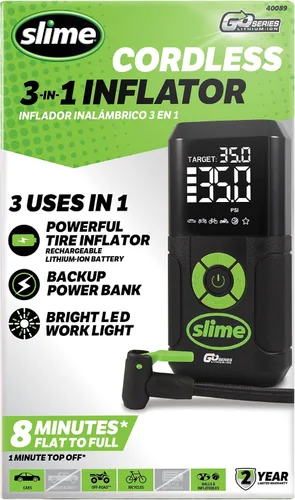 Miniatura 2 de Slime 40089 Inflador de neumáticos inalámbrico 3 en 1 con banco de energía y luz LED, apagado automático, pantalla digital y 6 ajustes
