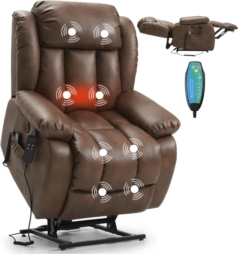 Miniatura 20 de PARKOL Silla reclinable eléctrica para ancianos y personas mayores, sillón reclinable eléctrico de cuero transpirable con masaje por vibración