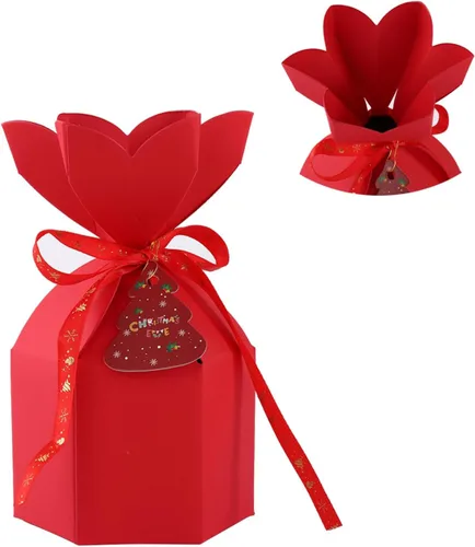 Miniatura 7 de 20 piezas de cajas de regalo de Navidad con tapa, juego de fiesta de galletas, caja de papel para golosinas con moño, tamaño pequeño, envoltorio