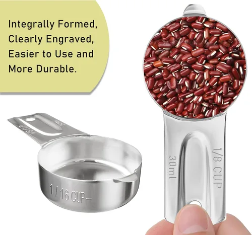 Miniatura 3 de 2 tazas medidoras individuales de 1/8 taza (1.0 fl oz, 1 onza), cuchara medida de acero inoxidable, medición métrica y estadounidense, apto