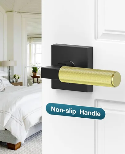 Miniatura 2 de Manija de puerta negra y dorada, cerraduras de puerta negras y doradas para dormitorio o baño, manijas de puerta resistentes para interiores