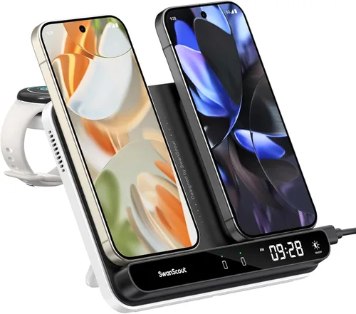 Estación de carga dual de teléfono, cargador inalámbrico para Google Pixel 9a/9 Pro/9/8 Pro/7 Pro (no para 9 Pro Fold), para Pixel Watch 3/2/Fitbit