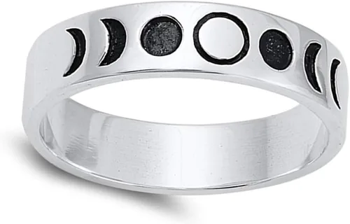 Miniatura 2 de Anillo de plata de ley 925 con fases de luna lunar Science Space Nature tamaños 4 10