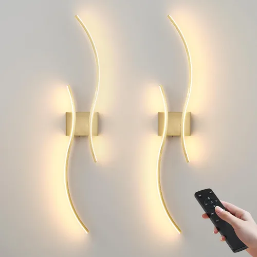 Miniatura 12 de KARTOOSH Aplique de pared a pilas con control remoto, colores continuos 3000K-6000K y atenuación, luz de pared LED inalámbrica dorada para sala
